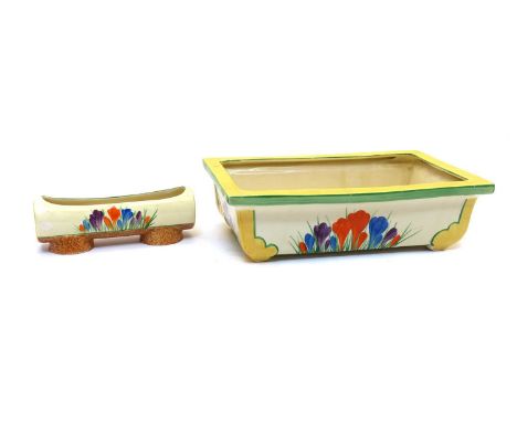 A Clarice Cliff 'Autumn Crocus' trough planter,1930s, of rectangular flared form, stamped with signature and Wilkinson Ltd., 