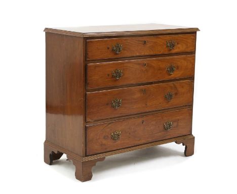 A George III mahogany chest of drawers,four graduated long drawers with later pierced brass plate handles, on square bracket 