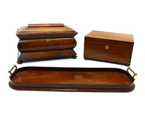 A 19th century rosewood tea caddy,with fitted interior 36cm wide20cm deep21cm hightogether with a George III work box 28.5cm 