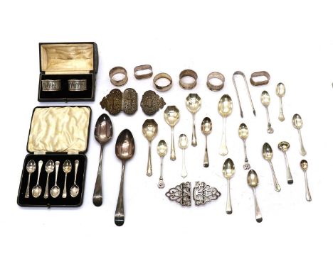 A collection of silver flatware,to include two serving spoons by Stephen Adams II, London 1809, 22.5cm long, a case set of si