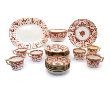 A Minton porcelain part tea service,late 19th century, comprising six teacups and saucers, cups 9.8cm wide, six cake plates, 