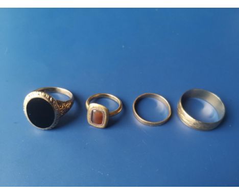 An 18ct wedding ring, a 9ct wedding ring and two others. (4)
