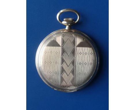 A Swiss Art Deco 9ct gold hunter cased pocket watch by Henry Grandjean &amp; Cie., Geneve, having geometric engine turned pat