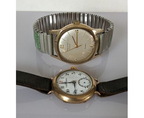 A Rotary Incabloc 9ct gold-cased gentleman's wristwatch, circular silvered dial, with Arabic numerals at quarters, centre sec