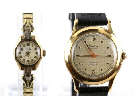 A gentleman's Creation gold wristwatch, the signed dial with Arabic hour markers to 12 and  6, dot hour markers, minute track