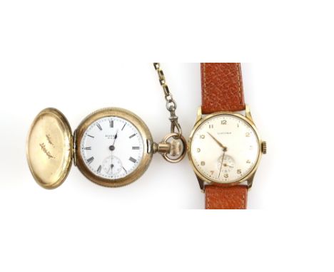 Elgin pocket watch, the white enamel dial signed Elgin USA, with Roman hour markers and railway minute track, subsidiary seco