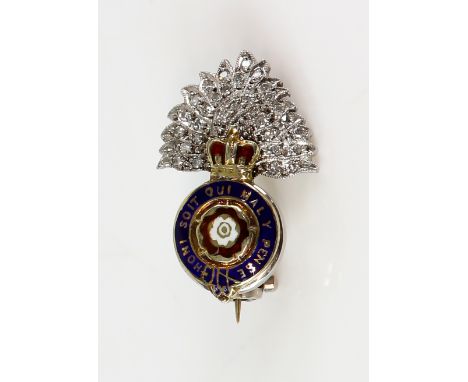 Royal Fusiliers, City of London regiment sweetheart brooch, set with Swiss cut diamonds and enamel, in 9 ct, hallmarked Birmi