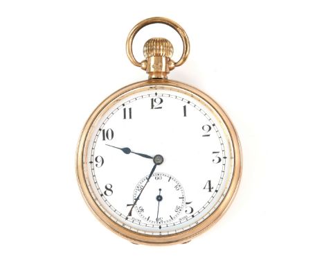 1920's Open faced pocket watch, enamel dial with Arabic numerals, subsidiary dial and minute track, 15 jewel Pilot mechanical