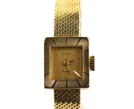 Delano ladies gold dress  watch the signed dial set within a square shaped case, the bezel with hour markers,The  manual wind