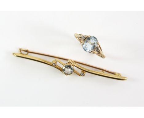 Aquamarine and diamond ring, central oval cut aquamarine, estimated weight, 1.15 carats, with round brilliant cut diamond set