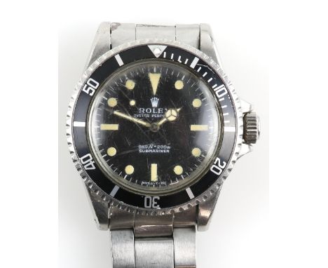 Rolex, Reference 5513 gentleman's stainless steel Submariner wristwatch, the signed black dial with Mercedes hands, marked Su