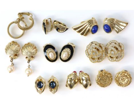 A large group of Christian Dior costume jewellery including nine pairs of clips of earrings and a boxed choker and earrings s