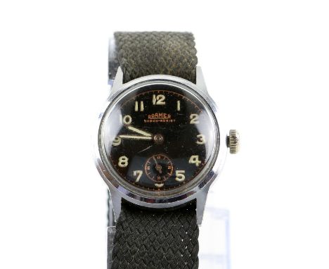 Roamer, Luftwaffe issue pilots watch , the signed black dial marked shock resist,Arabic numeral luminous hour markers, minute