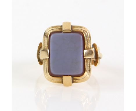 Gold signet ring, set with rectangular sardonyx, mount testing as 18 ct, ring size L, with matching bangle and stick pin moun