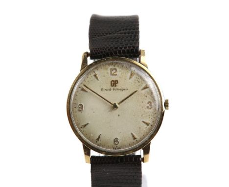 Girard-Perregaux, A Gentleman's gold cased wristwatch, the white signed dial with baton and Arabic numeral hour markers fitte