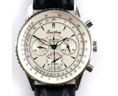 Brietling Navitimer Montbrilliant Gentleman's wristwatch, the silver dial with baton hour markers, three subsidiary chronogra