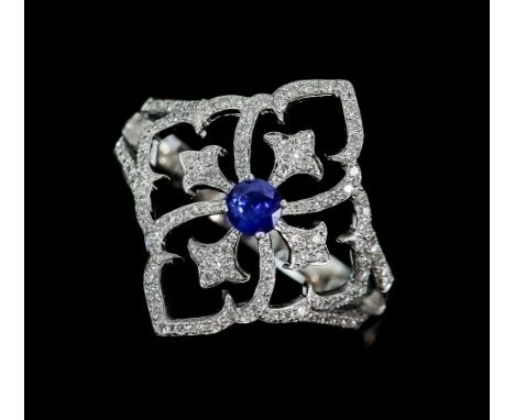 Contemporary diamond and sapphire openwork ring, in 18 ct white gold, signed Tivon, ring size N.     CONDITIONGross weight 4.