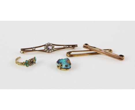 Mixed group of jewellery, including a mounted boulder opal, in 18 ct setting, Georgian turquoise, garnet and seed pearl ring,