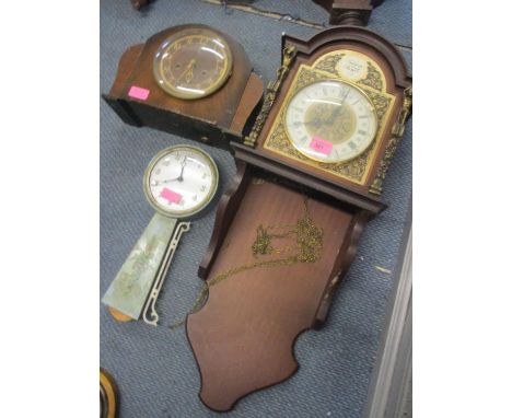 Three clocks to include a reproduction Dutch wall hanging clock 