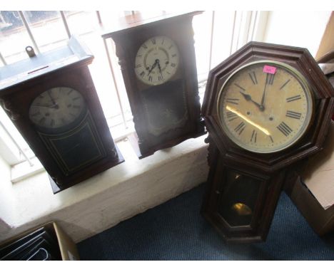 Three wall clocks to include a late 19th/early 20th century American 8 day wall clock 