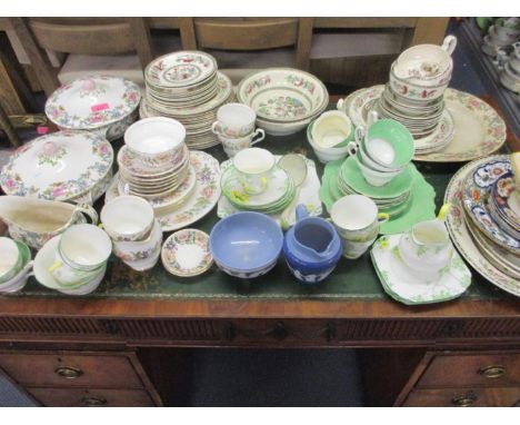 A pair of Booths Florandora china tureens with lids, Johnson Brothers Indian Tree dinnerware, Staffordshire Primrose Vale par