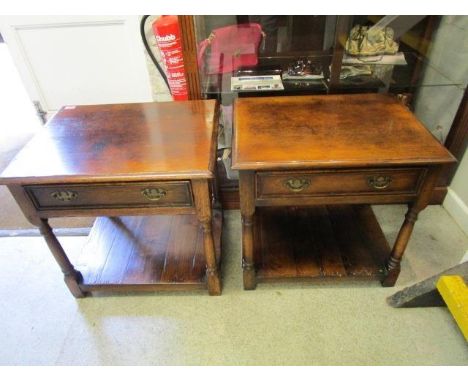 A pair of Tichmarsh and Goodwin oak lamp tables, each with frieze drawer, 23" x 24" x 19" 