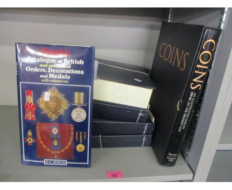 A complete set of first edition cordon bleu cook books, books on coins and a signed Spinks book 