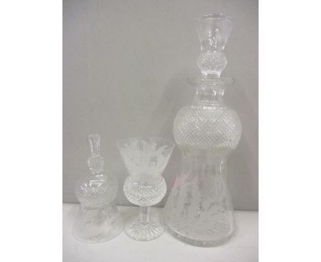 Three pieces of Edinburgh Thistle pattern glassware to include a decanter 