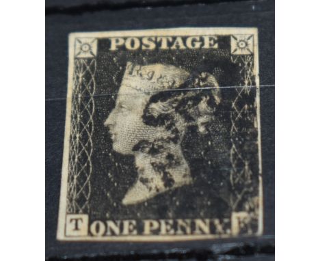 GB 1840, 1D BLACK, 4 MARGINS, LETTERS TK WITH BLACK MALTESE X CANCEL  Four margin penny black, with fourth margin touching to