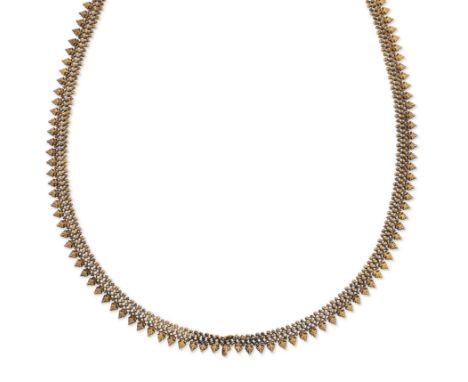 A Russian 19th century gold chain, with pierced lozenge links with palmette border, to box clasp, St. Petersburg mark, 56 sta