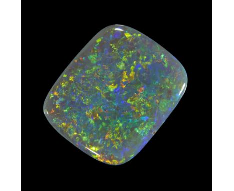 An unmounted cushion shaped dark/semi-black opal, 23 x 18 x 4mm, approximately 13.0 caratsProvenance: The Wasserberg collecti