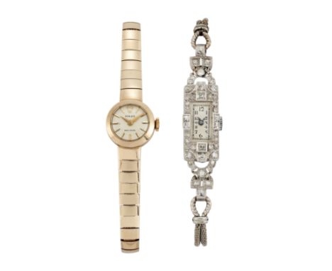 A group of two bracelet watches Comprising: a 9ct gold manual wind Rolex Precision bracelet watch, 17 jewel movement Cal: 140