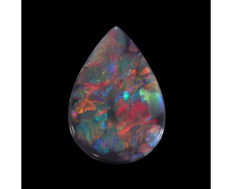 An unmounted pear shaped black opal,&nbsp;21 x 14 x 3mm, approximately 5.7 caratsProvenance: The Wasserberg collection, by de