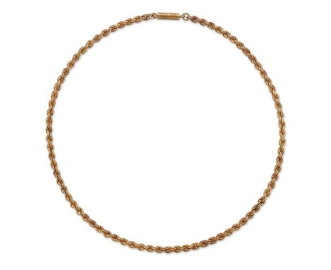 A 15ct gold rope link chain, of solid link design with barrel clasp, stamped 15cs, circa 1900, length 39.5cm (VAT charged on 