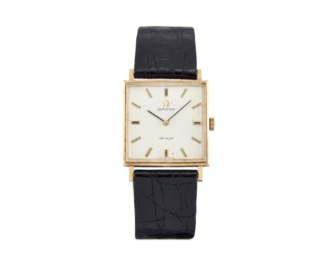 Omega. A 9ct gold manual wind square cased wristwatch  Omega De Ville, London gold mark for 1973 Jewelled manual wind movemen