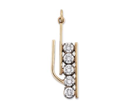 A five stone diamond pendant,&nbsp;with a row of brilliant-cut diamonds, claw set to bar design pendant, with jump ring suspe