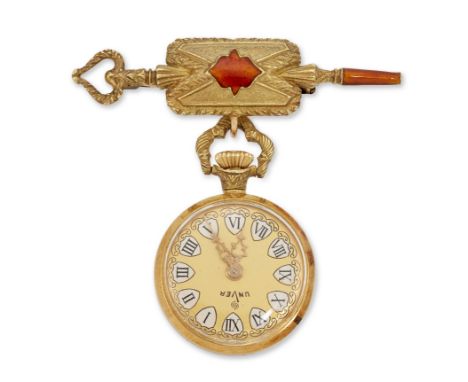Unver Watch. An 18ct gold keyless wind open face fob watch 17 jewel keyless wind lever movement with compensated balance, gil