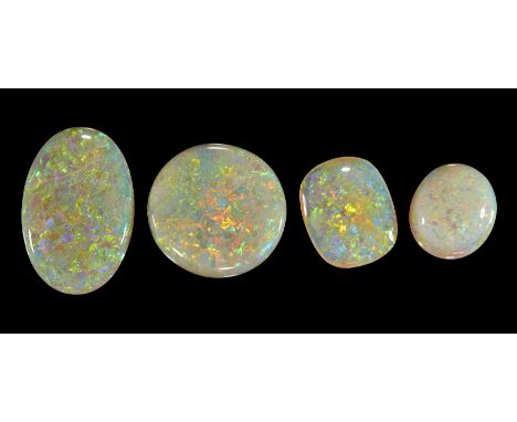 Four unmounted opals,&nbsp;comprising: a round opal, 20 x 19 x 4mm, approximately 10.7 carats; an oval opal, 14 x 12 x 5mm, a