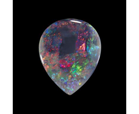 An unmounted pear shaped black opal,&nbsp;21 x 17 x 4mm, approximately 7.6 caratsProvenance: The Wasserberg collection, by de