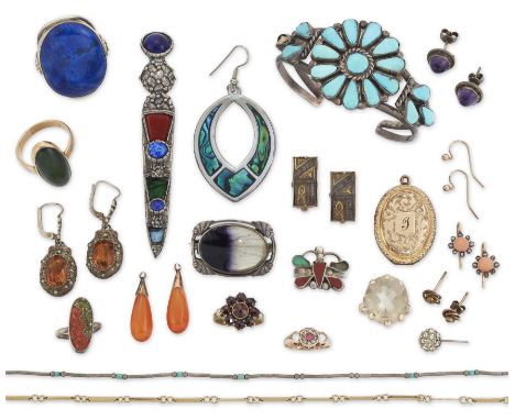 A group of jewellery,&nbsp;including: a pair of Victorian coral and diamond earrings mounted in silver and gold, with later h