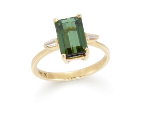 H Stern. A green tourmaline and diamond ring, an octagonal green tourmaline, approximately 9.4 x 6.4mm, with a stated weight 