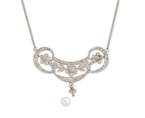 A diamond pendant, the pierced garland centrepiece millegrain set with rose cut and old cut diamonds, with articulated peg fi