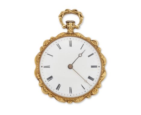 Girard & Barnand, Ste Croix. An early 19th century key wound gold open face polychrome enamel pocket watch depicting Mary and