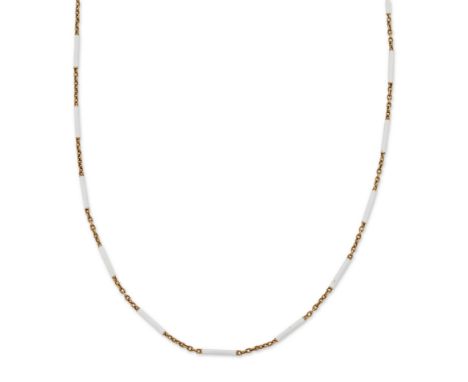 An 18ct gold enamel link chain, with white enamel cylindrical bar links joined by sections of trace link chain, to half solid