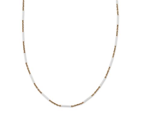 An 18ct gold enamel link chain, with white enamel cylindrical bar links joined by sections of trace link chain, to half solid