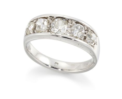 A diamond five stone ring, with a row of graduated old cut diamonds, to a plain hoop, ring size N½Condition Report:  Approx. 