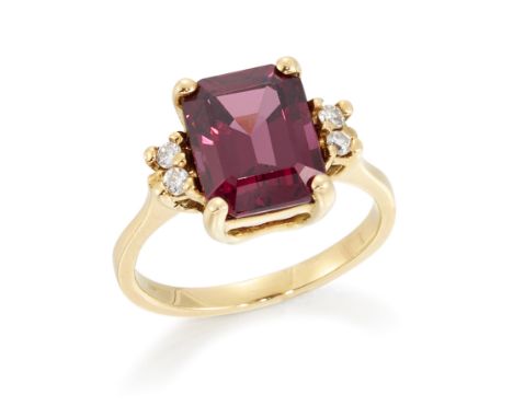 H Stern. A garnet and diamond ring, an octagonal garnet, approximately 10 x 8mm, with a stated weight of 4.30 carats, with a 