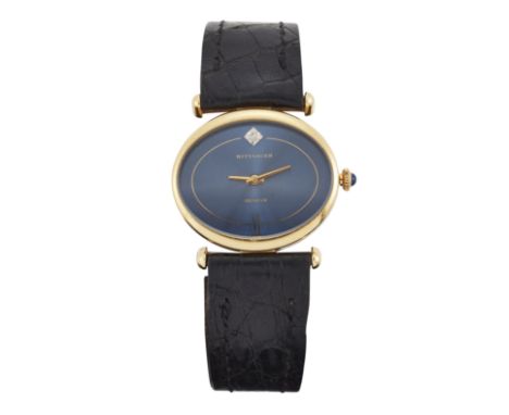 Wittnauer. An 18ct gold manual wind wristwatch Circa 1980 17 jewel Cal: 2512-1 movement, blue sunburst dial with gilt 6 and d