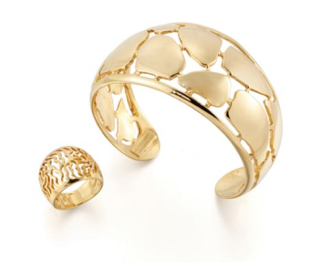 Lalaounis. A silver gilt bangle and ring, both of pierced animal print design, stamped 925 Greece, maker's mark, circa 2014, 