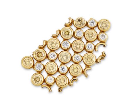 A section of diamond set bracelet,&nbsp;designed as an articulated lattice of brilliant cut diamonds and light yellow diamond